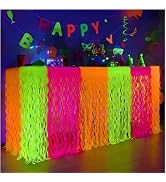 Slofunife Glow in The Dark Party Supplies,2Pack 108 x 29.5 inches Neon Fringe Table Skirt with Se...