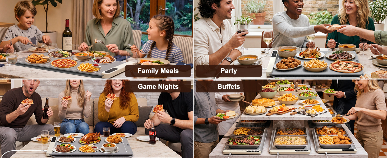 FYY Warming Mat for Food - Rapid and Full Surface Heating, 6 Temp Settings, 6H Timer