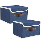 Lucky Monet 2 Pack Linen Fabric Foldable Storage Bin Set Collapsible Storage Box Cube Closet Orga...