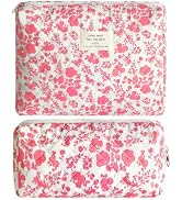 2Pcs Quilted Makeup Bag Set Flower Cute Pencil Case Large Small Travel Makeup Pouch Set for Women...