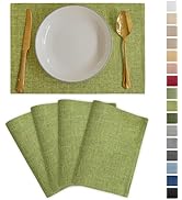 Demetex Sage Green Placemats Set of 4 Linen Textured Table Place Mats Heat Resistant Fabric Plate...