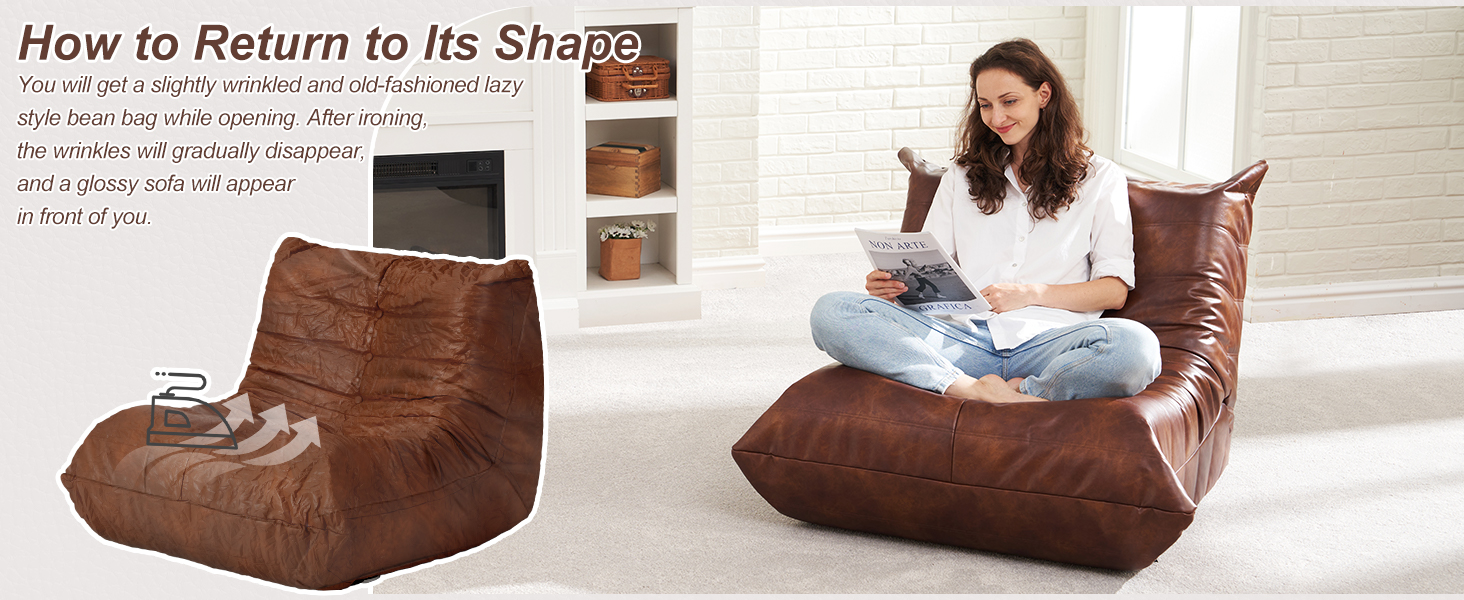 bean bag chair will have slightly wrinkled while opening. After ironing, wrinkles will disappear
