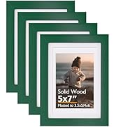 KINLINK 5x7 Picture Frames Green Wood Frames with Acrylic Plexiglass for 3.5x5/4x6 with Mat or 5x...