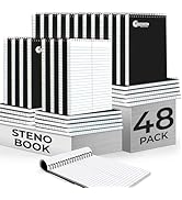 Rosmonde 48 Pack Bulk Spiral Steno Pads, 6"x 9", Steno Notebook Gregg Rule, Black Covers, 80 Shee...