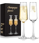 FrutPunch Champagne Glasses, Mr and Mrs Champagne Flutes Set of 2, 8.5OZ Elegant High-Foot Champa...