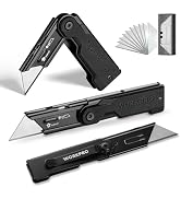WORKPRO 3-Pack Folding Utility Knife Set, G10 Handle Box Cutter with 10 Extra SK5 Blades, Quick-C...