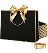 JOYIT 6 Pack Extra Large Black Gift Bags - 17x5.5x12.6 Inch Gift Bags with Handles and Ribbon, XL...