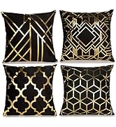 ZLINA Home Decorative Set of 4 Throw Pillow Covers Gold Foil Pillow Covers 18 ×18 Inch Geometric ...