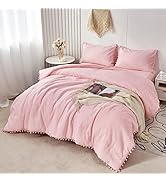 PERFEMET Pink Pom Comforter Set Queen Size(90x90inch), 5 Pcs Boho Aesthetic Farmhouse Bedding Set...