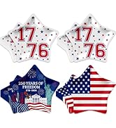 WRXVVTSV 48PCS 7 Inch Star Paper Plates – 250 Years of Freedom, 1776 & Flag Designs, Patriotic Di...
