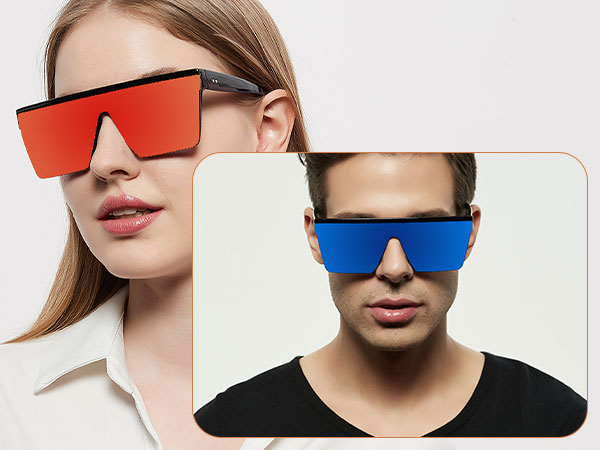 LYZOIT Square Oversized Sunglasses for Women Men Big Flat Top Fashion Shield Large UV Rimless Shades
