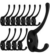 IBosins 12 Pack Black Coat Hooks Wall Mounted with 24 Screws Retro Double Hooks Utility Black Hoo...