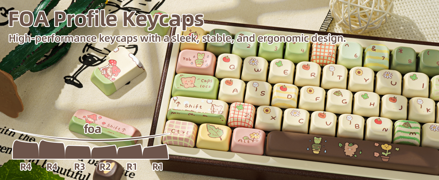 COOMICKEY Cute Keycaps, Thick PBT Keycap FOA Profile, 149 Keys Keyboard Keycaps, Dye-Sub Keycap Set