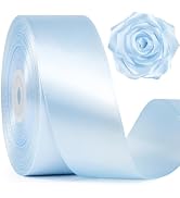 Mauproy Light Blue Satin Ribbon,1-1/2 Inch, 50 Yards | Baby Blue, Solid Polyester Fabric Ribbon f...