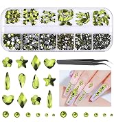 EBANKU Olive Green Nail Art Rhinestones, Hearts Butterfly Shaped Nail Art Crystals Diamonds Flatb...