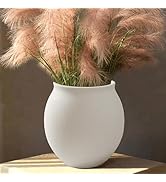 Kayolin Round Wide Mouth White Ceramic Vase -9.7" Large Flower Pot with Drainage Hole for Indoor ...