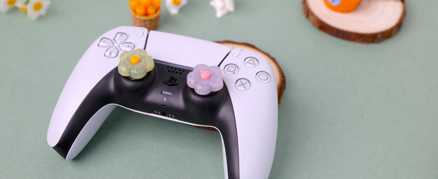 Cute PS5 PS4 Xbox One Switch Pro Controller Steam Deck Thumb Grips Caps Glitter Flower