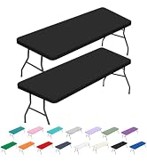 BDDC 2 Pack Rectangle Fitted Table Covers for 6 Foot Tables – 30" x 72" Stretchy Spandex Black Ta...