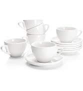 Sweese 6 Ounce Cappuccino Cups with Saucers, Porcelain Double Espresso Cups Set of 6 - White (403...