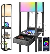 OUTON Floor Lamp with Shelves & Drawer, LED Dimmable Floor Lamp with Remote & App & Voice Control...