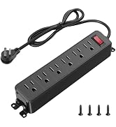 FENJIKRONIX 6 Outlet Small Power Strip, Black, Mountable, 3 ft Cord | Wall Mount, Overload Protec...