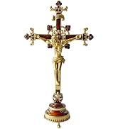 Pasiir 13 Inch Metal Hand Painted Jesus Christ Crucifix Religious Cross INRI Decor Standing Cross...