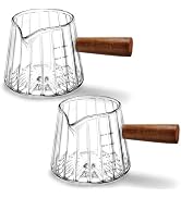 2 PCS Espresso Measuring Cup 6 Oz, Espresso Glass Cups with Wood Handle, Milk Frothing Cup, Espre...
