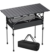 Anbte Folding Camping Table, Aluminum Roll Up Camping Table Adjustable Height with Storage Net an...