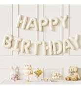 Haolongfa Cream Happy Birthday Balloon Banner, 16 In Foil Letter | Cream White HBD Party Balloons...