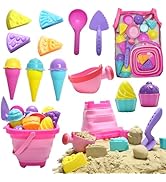 RacingFun Beach Toys, Ice Cream Sand Toys for Toddlers Collapsible Beach Sand Bucket and Shovel S...