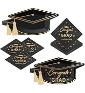 WRXVVTSV 50PCS Graduation Party Plates and Napkins Set – Black Gold Congrats Grad & Class of 2026...