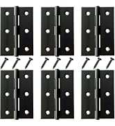 6 Pack 3 Inch Black Stainless Steel Door Hinges with Screws - Rustproof Cabinet Door Hinges for F...