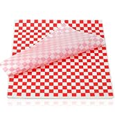 Piopiocoing 200 Pcs 12''x12'' Inch Red and White Checkered Waxed Deli Paper Sheets, Dry Paper Lin...