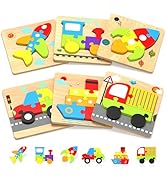 Benresive Wooden Toddler Puzzles for Boys Girls Age 1 2 3, 6 Pack Montessori Vehicle Toys, Educat...