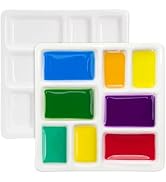 Cedilis 2 Pack Ceramic Watercolor Palette, 8 Wells Square Porcelain Paint Palette, Mixing Paint T...