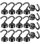 FINDMAG 16 Pack Magnetic Hooks, Black Neodymium Magnet Hooks, 25 LBS Strong Magnetic Hooks for Ha...