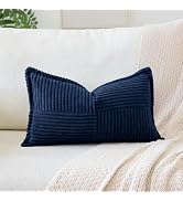 OTOSTAR Striped Corduroy Throw Pillow Covers with Splicing Super Soft Boho Pillow Covers Broadsid...