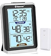 GEEVON Indoor Outdoor Thermometer Wireless Digital Hygrometer Temperature Gauge with Time, 200ft/...