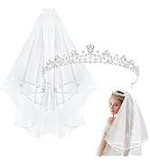 Ondder Silver Crown & Veil Set - Bridal Princess Tiara Headband, Wedding Party Hair Accessories f...