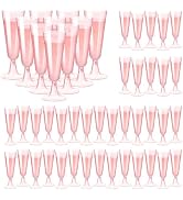 SUREHOME Pink Champagne Flutes Plastic Champagne Glasses Disposable Mimosa Glasses 40 Pack 5 Oz A...