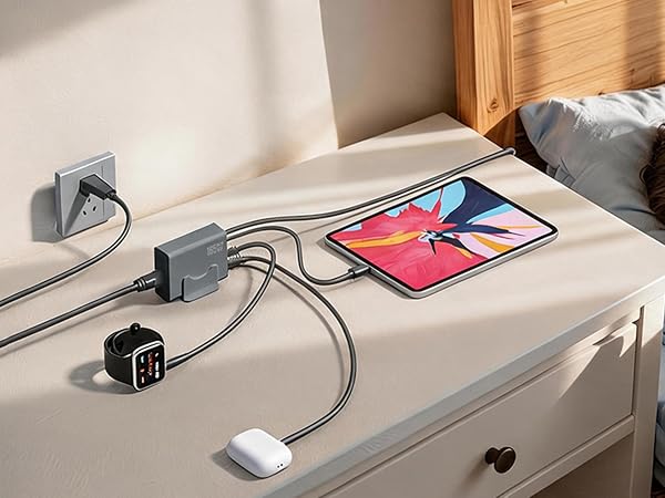 USB C Charger Station perfectly charges multiple devices for bedrooms