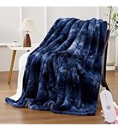 HYLEORY Faux Fur Heated Throw Blanket - Soft Flannel Electric Blanket with 5 Heating Levels & Aut...
