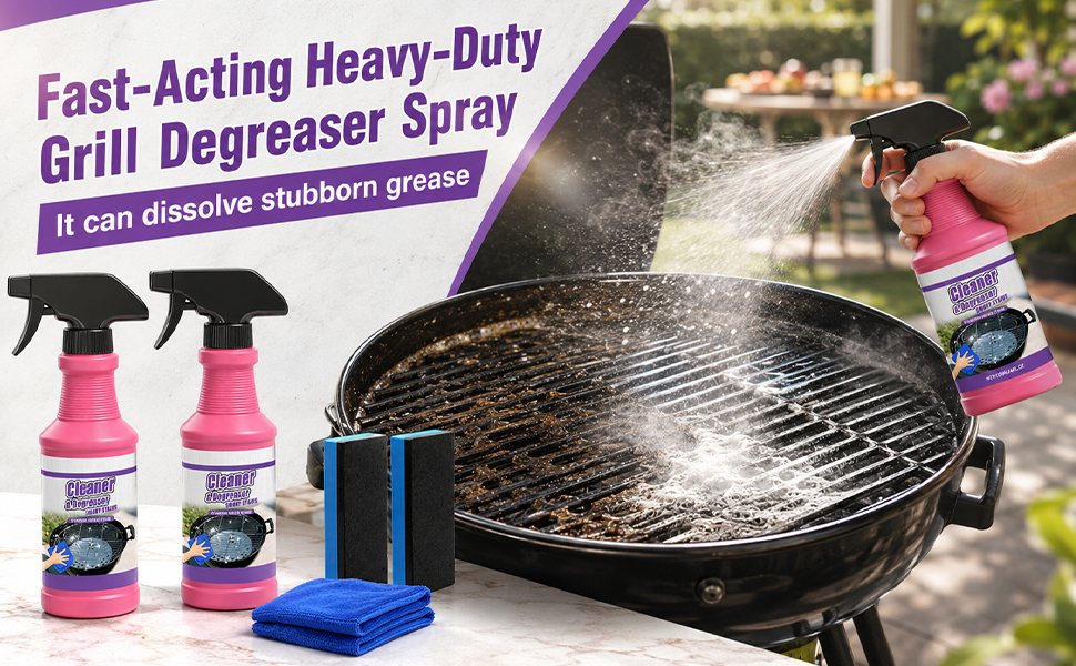 2Pcs Fast-Acting Heavy-Duty Grill Degreaser Spray