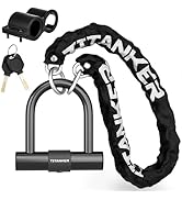 Titanker Motorcycle Chain Lock, Heavy Duty Bike Chain Lock with 2 Keys, Bike Locks with 14mm Thic...