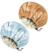 2 Pack Satin Bonnet Silk Bonnet for Women Sleeping, Double Layer Adjustable Satin Bonnet for Natu...