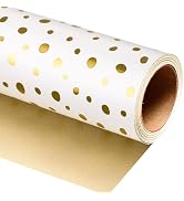 Burymento Golden Lrregular Dots Wrapping Paper, Reversible Gold Gift Wrap for Birthday, Valentine...