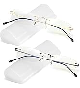 Yiwaeye 2 Pack Titanium Rimless Reading Glasses Anti Blue Light Glare Filter, Ultralight Spring H...