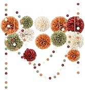 NICROLANDEE Fall Wedding Decorations - 15 PCS Pumpkin Orange Sage Green Ivory Tissue Pom Poms Dec...