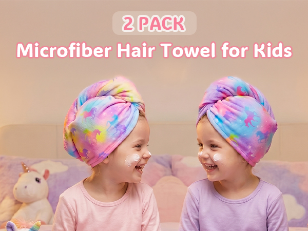 Microfiber Hair Towel Wrap for Kids 2 Pack