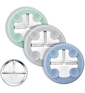 Bakpoco 8" Stainless Steel Toddler Plates with Suction, Divided Plates with Removable Silicone Sl...